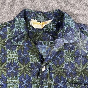 Vintage Iolani Hawaiian Shirt Mens M Blue Camp Loop Collar Tribal Aloha Tiki 60s